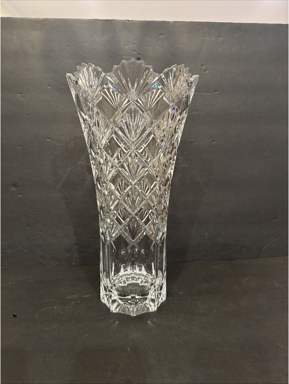 Stunning Mikasa VICEROY Flair Vase 13.75” Clear Cut Lead Crystal Czech Republic